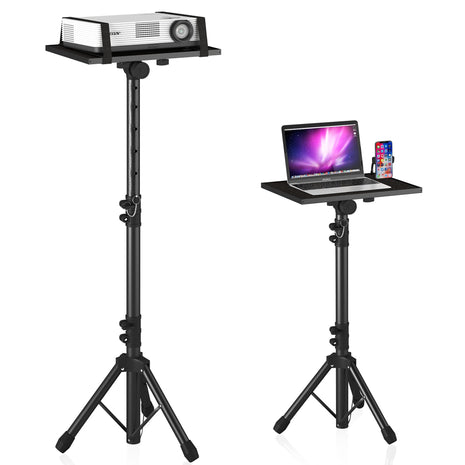 Projector Stand Tripod Adjustable, Laptop Height from 23.5 to 46.5 inches with Gooseneck Phone Holder, Floor for Office, Home, Stage, Studio, DJ Racks Holder Mount