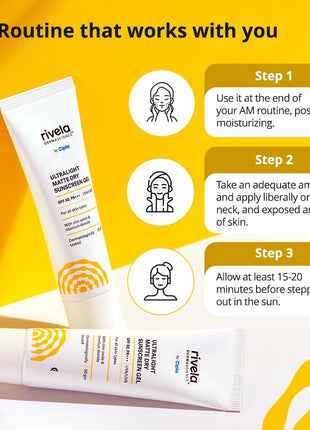 Rivela Dermascience Ultralight Matte Sunscreen Gel By Cipla | SPF 50, PA+++ | With Zinc Oxide | 50 gm