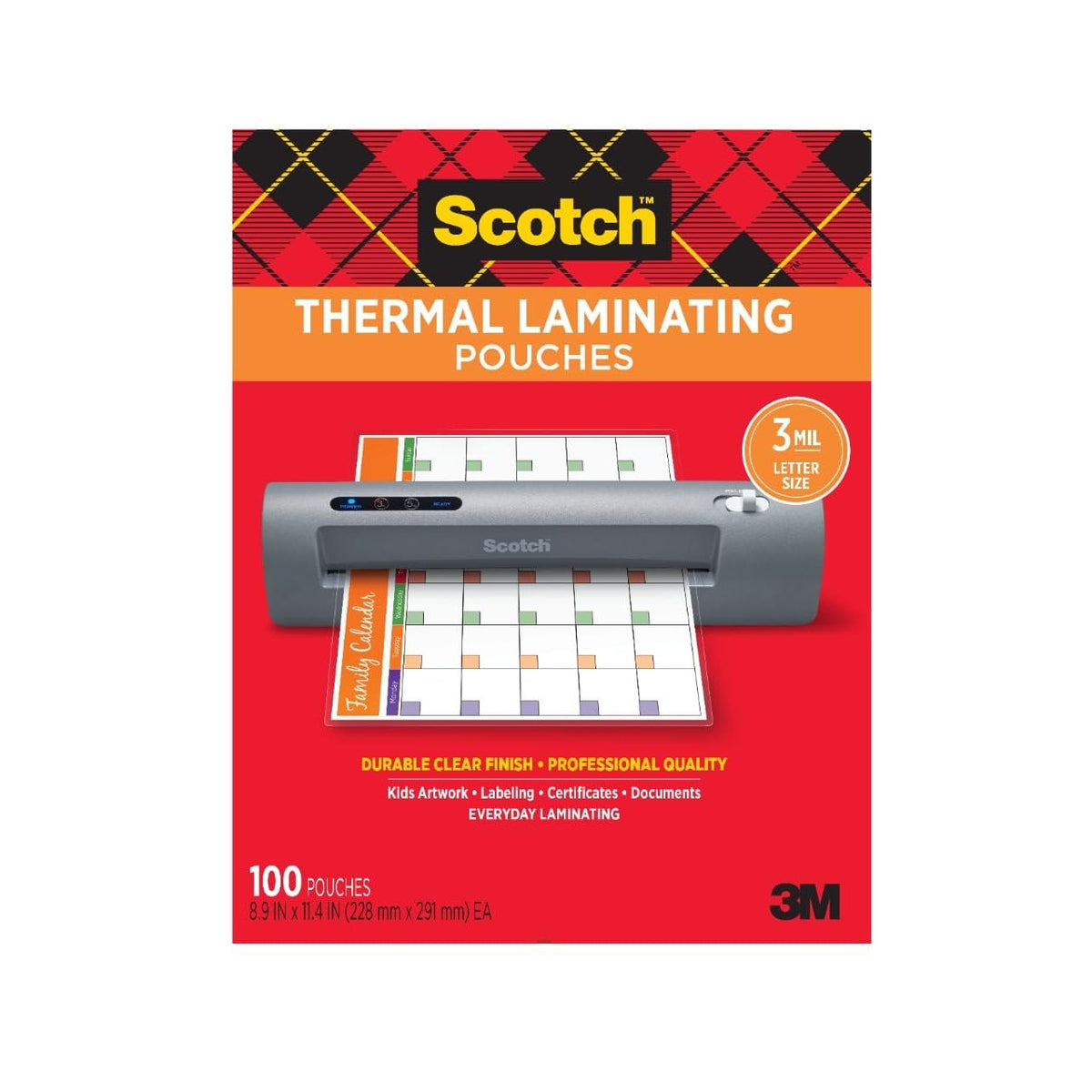 Scotch Thermal Laminating Pouches, for Use with Thermal Laminators, 8.9 x 11.4 Inches, Letter Size Sheets, 100-Pack