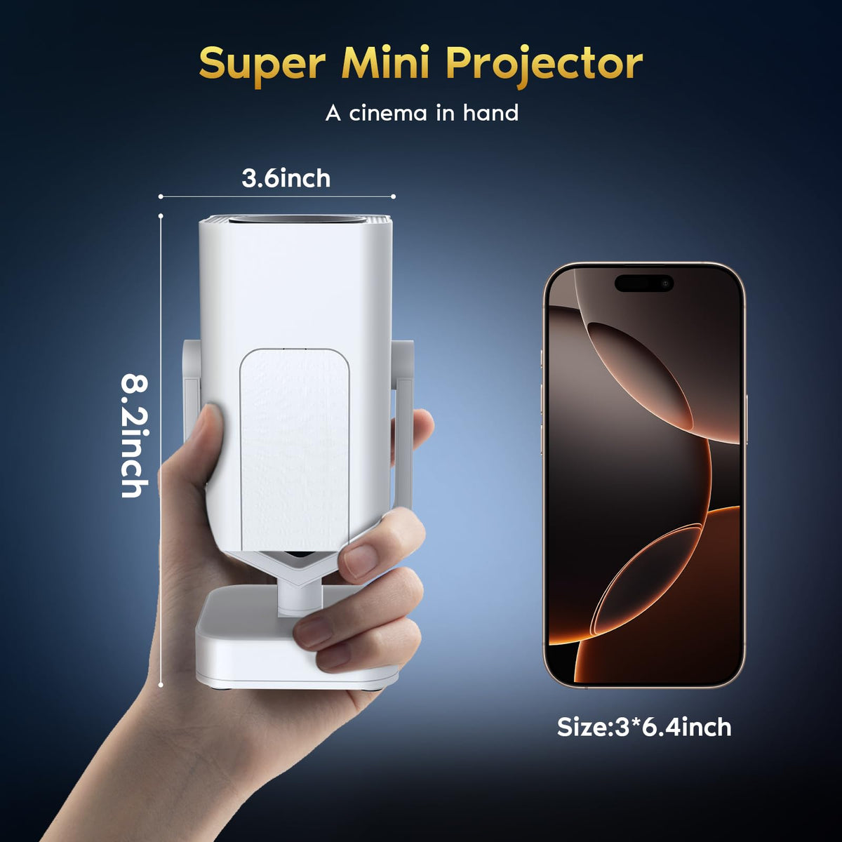 Mini Portable Projector with WiFi 6 and Bluetooth 5.2, 1080P 4K Support, 200 ANSI Lumens, Electric Focus &Auto Keystone 270° Rotatable Movie Wireless Projector for Phone, Compatible with TV Stick/HDMI