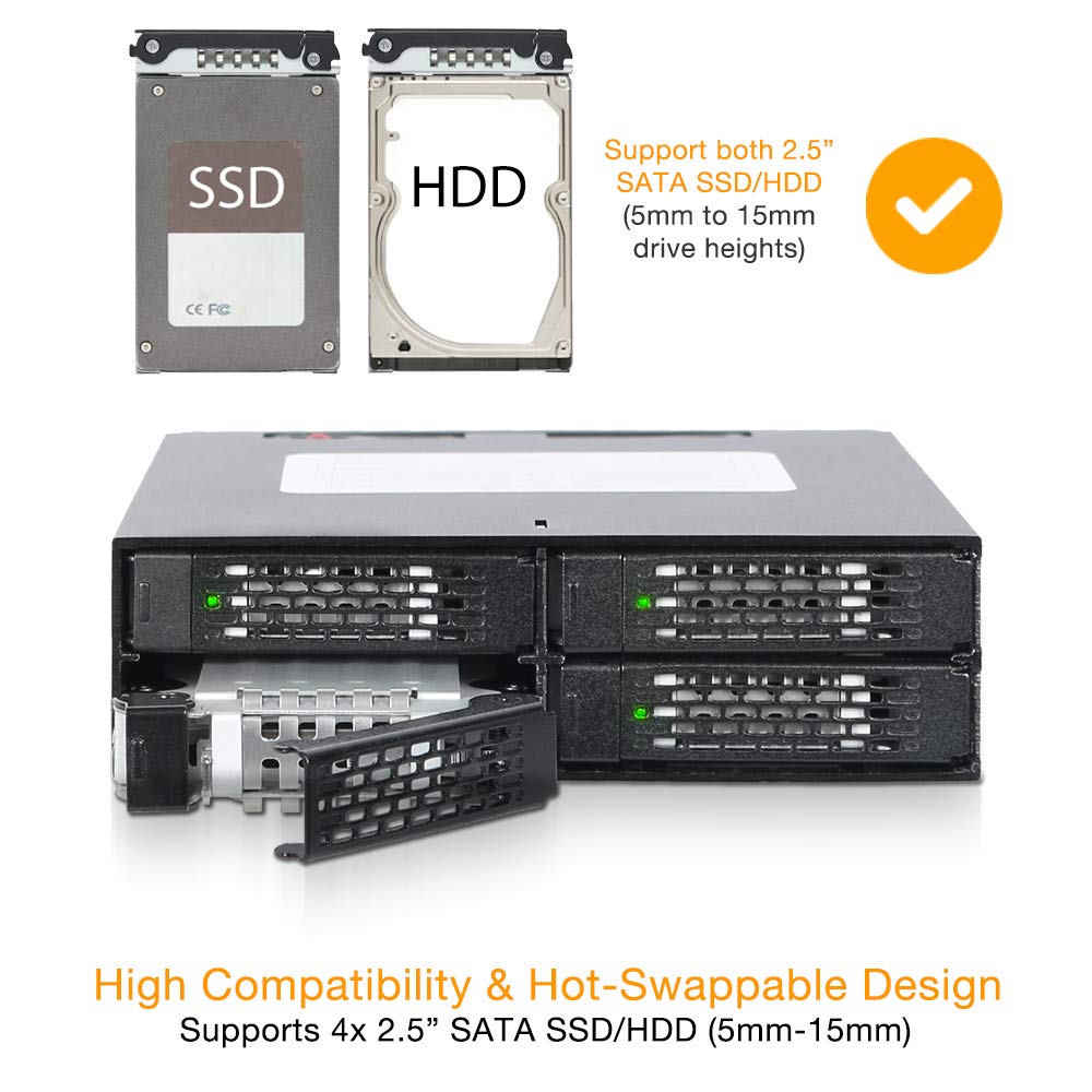 ICY DOCK Full Metal 4 x 2.5 SAS/SATA HDD/SSD Mobile Rack Enclosure for 5.25" Bay (with Fan Control) | ToughArmor MB994SP-4SB-1