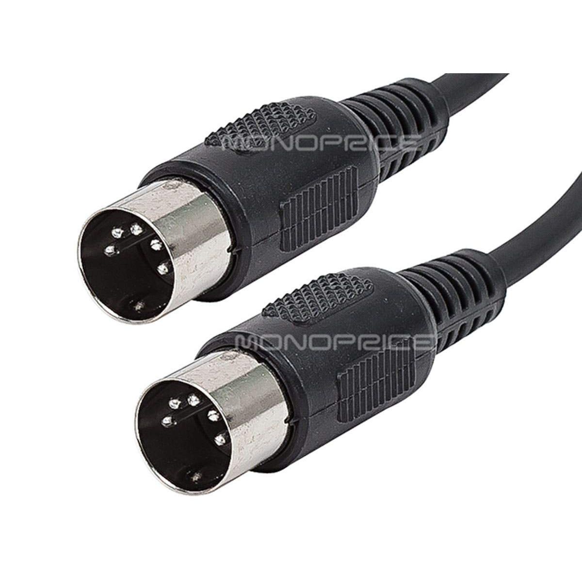 Monoprice MIDI Cable - 5 Pin DIN Connectors, Shielded, Molded Connector Shells, 28 AWG, 10 Feet, Black