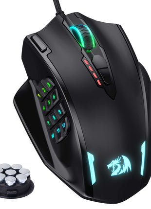 Redragon M908 Impact RGB LED MMO Gaming Mouse with 12 Side Buttons, Optical Wired Ergonomic Mouse with Max 12,400DPI, High Precision, 18 Programmable Macro Shortcuts, Comfort Grip