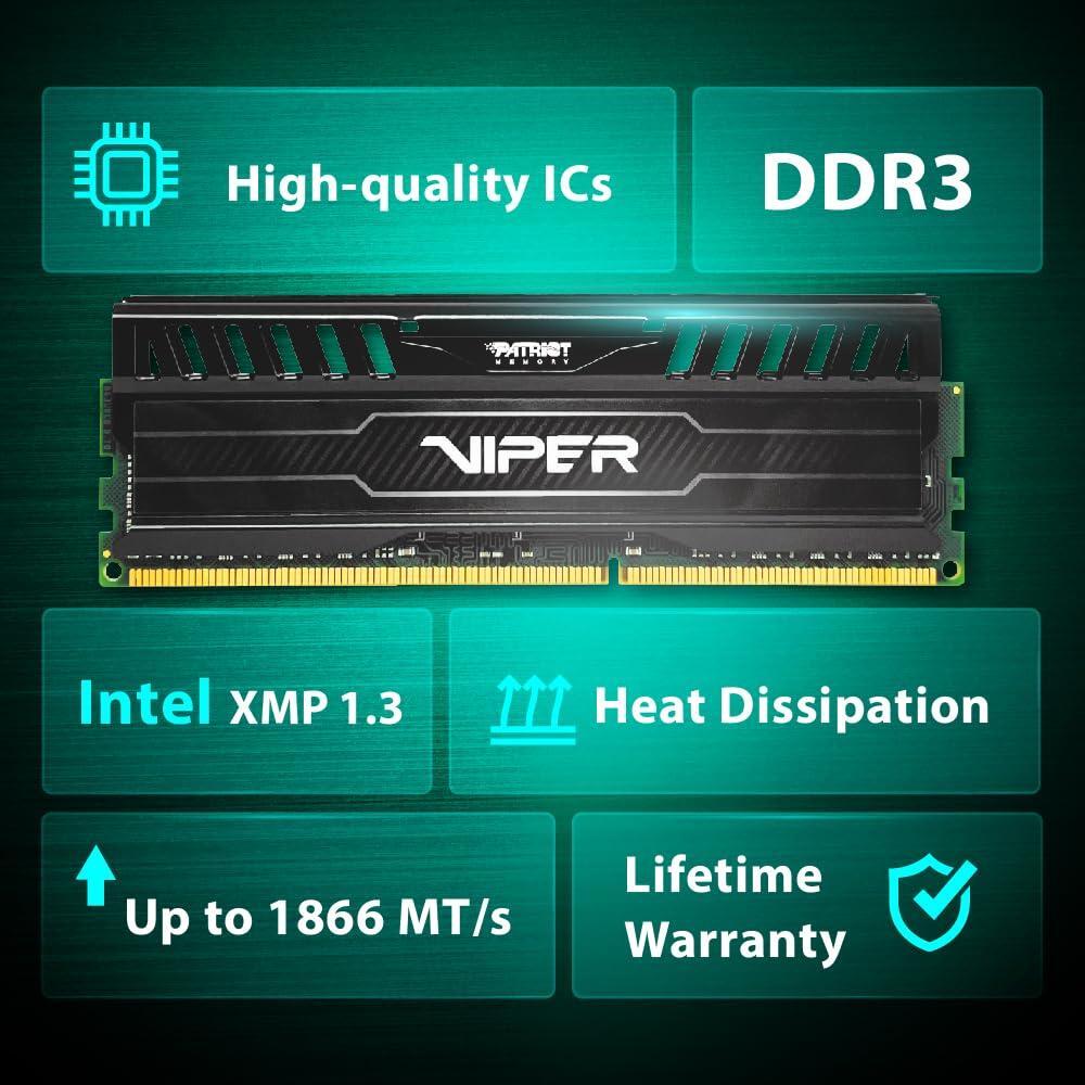 Patriot Memory Viper 3 DDR3 RAM 16GB (2X8GB) 1866MHz CL10 1.5v UDIMM Desktop Gaming Memory Kit Compatible with XMP - PV316G186C0K