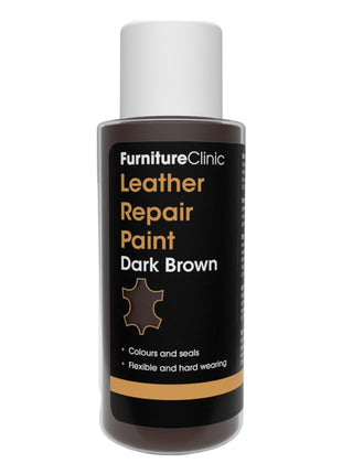 Furniture Clinic Leather Repair Paint | 2-in-1 Seal and Color | Use on Scratches, Tears, and Holes in Car Seats, Furniture | Quick and Easy Leather Repair Kit for Furniture (Dark Brown, 50ml / 1.7oz)