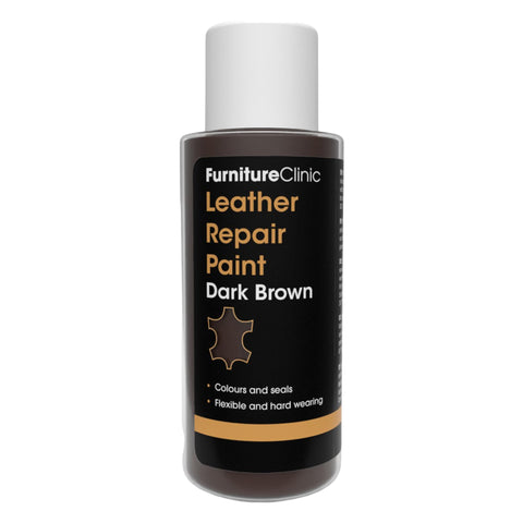 Furniture Clinic Leather Repair Paint | 2-in-1 Seal and Color | Use on Scratches, Tears, and Holes in Car Seats, Furniture | Quick and Easy Leather Repair Kit for Furniture (Dark Brown, 50ml / 1.7oz)