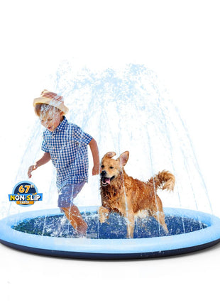 VISTOP Non-Slip Splash Pad for Kids and Dog, Thicken Sprinkler Pool Summer Outdoor Water Toys - Fun Backyard Fountain Play Mat for Baby Girls Boys Children or Pet Dog (67 inch, Blue&Blue)