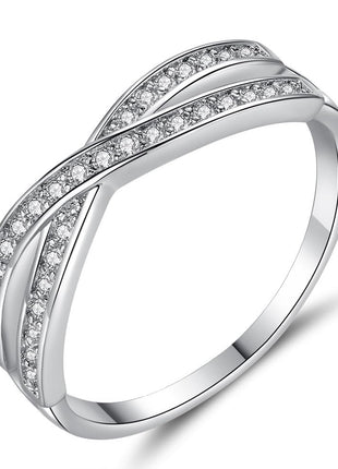 925 Sterling Silver CZ Ring, Creative Criss Cross Design X Ring for Women, Simulated Diamond Cubic Zirconia Ring Jewelry-Making-Patterns 7