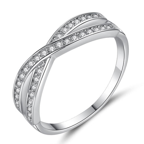 925 Sterling Silver CZ Ring, Creative Criss Cross Design X Ring for Women, Simulated Diamond Cubic Zirconia Ring Jewelry-Making-Patterns 7