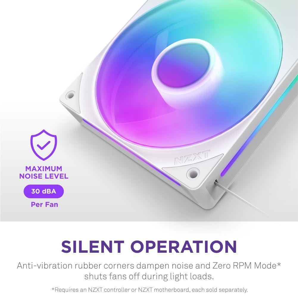 NZXT F360 RGB Core - 360mm Single-Frame Fan Unit with 3 x 120mm RGB Fans - Speed & Lighting Control - High Static Pressure & Airflow - Fluid Dynamic Bearings - 8 aRGB LEDs Per Fan - White
