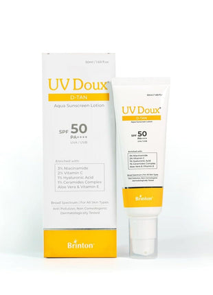 Brinton UV Doux D-Tan Aqua Sunscreen Lotion | SPF 50 PA++++ | 50 ml (Pack of 1)