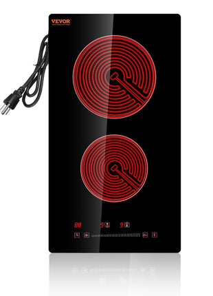 VEVOR Built in Electric Stove Top, 12 inch 2 Burners Ceramic Cooktop, Glass Radiant Cooktop with Sensor Touch Control, Timer & Child Lock Included, 9 Power Levels for Simmer Steam Slow Cook Fry,110V
