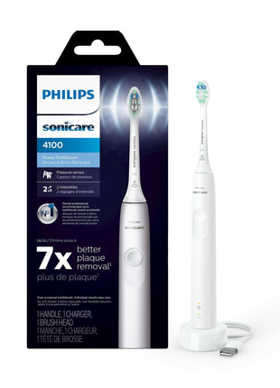 Philips Sonicare 4100 Rechargeable Electric Toothbrush, with Pressure Sensor, 2 Intensity Settings, SmarTimer and QuadPacer, 14-Day Battery Life, White, Model HX3681/23
