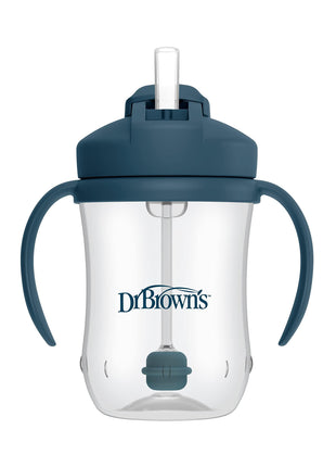 Dr. Brown's Milestones Baby's First Straw Cup, Training Cup with Weighted Straw, 9 oz/270 mL, BPA-free, 6m+, Dark Blue, 1-Pack
