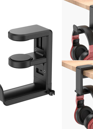 EURPMASK Rotating Headphone Stand - PC Gaming Headset Holder, Adjustable Clamp-on Under Desk Hanger With 360 Degree Swivel & Cable Clip Organizer - Black