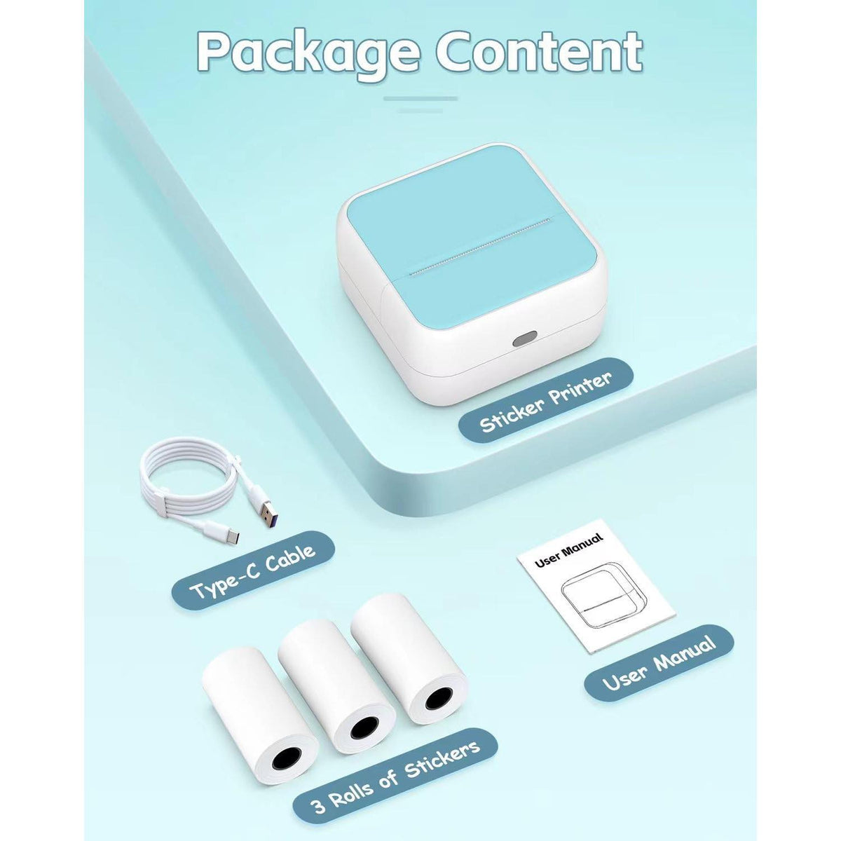 Sticker Printer - Printpods Mini Printer with Stickers, Print Pod, Bluetooth Inkless Printers, Sticker Maker, Portable Thermal Printer for iphone, Impresora Portátil for Notes, Journal, DIY, Kids Gift