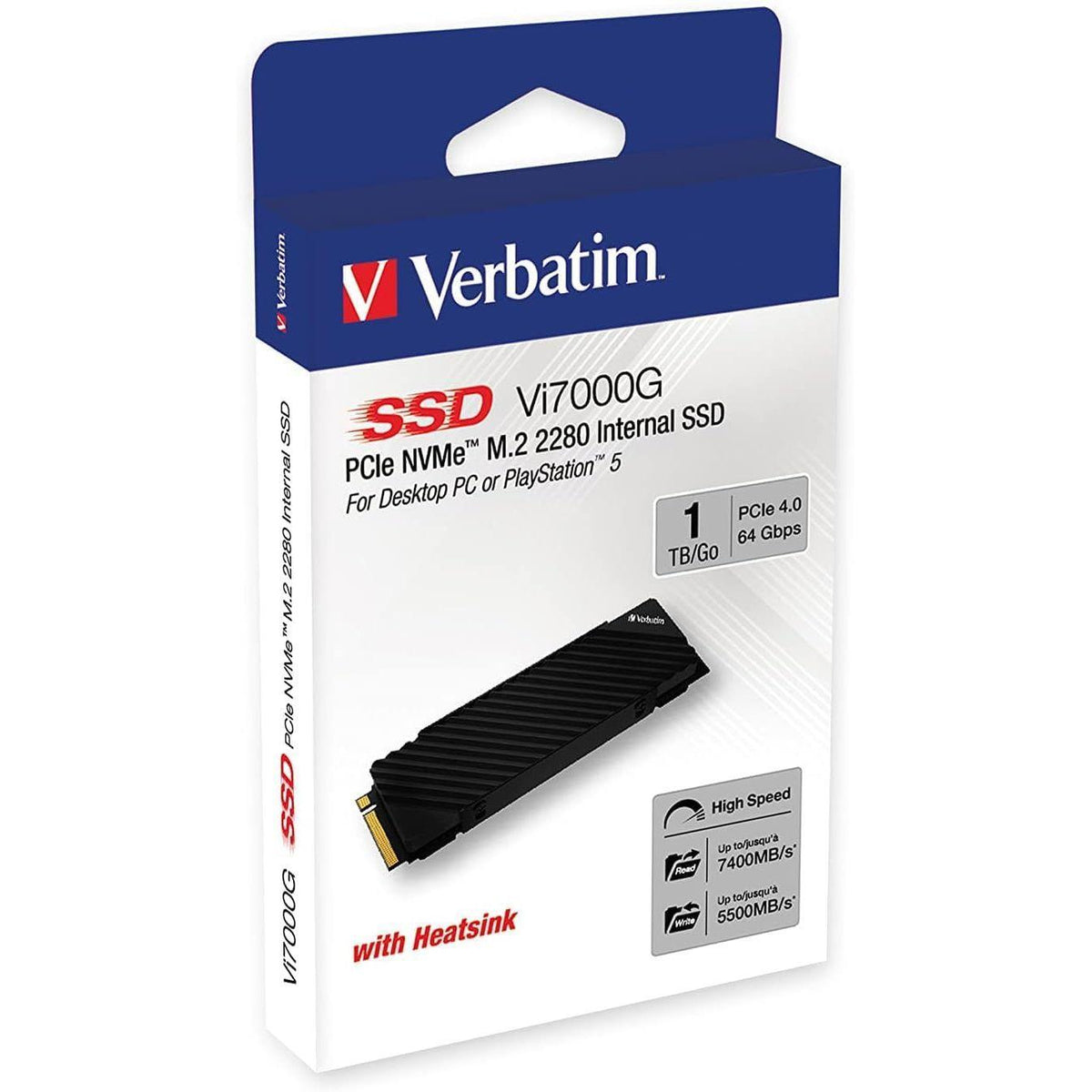 Verbatim 1TB SSD Vi7000 Internal Solid State Hard Drive PCIe NVMe M.2 2280 Designed for Gamers and High Performance Users up to 7000MB/s Read 5000MB/s Write