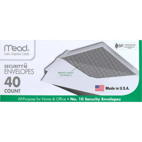 Mead #10 Envelopes, Letter Size, 4-1/8 inch x 9-1/2 inch, Security Printed Lining for Privacy, Gummed Closure, Windowless, White All-Purpose for Home & Office Mail, 40 Count (75214)