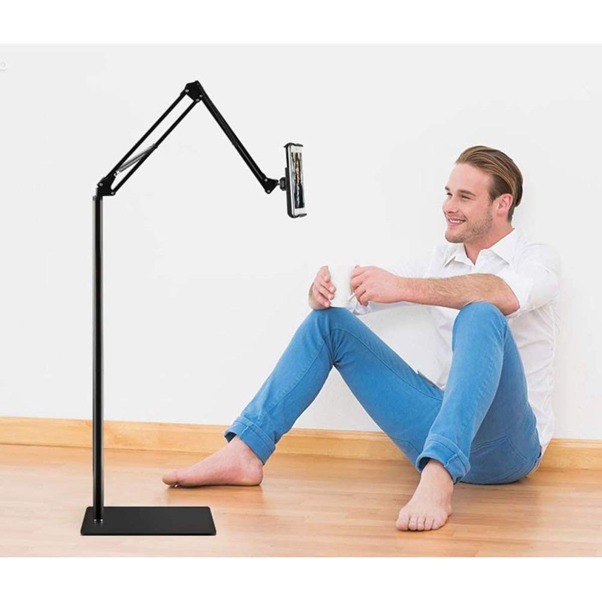 Tablet Floor Stand, Overhead Bed Phone Stand Angle Height Adjustable Holder, Universal Floor Stand Compatible with iPhone iPad Pro Air Mini, Samsung Tab, Kindle, E-Readers…