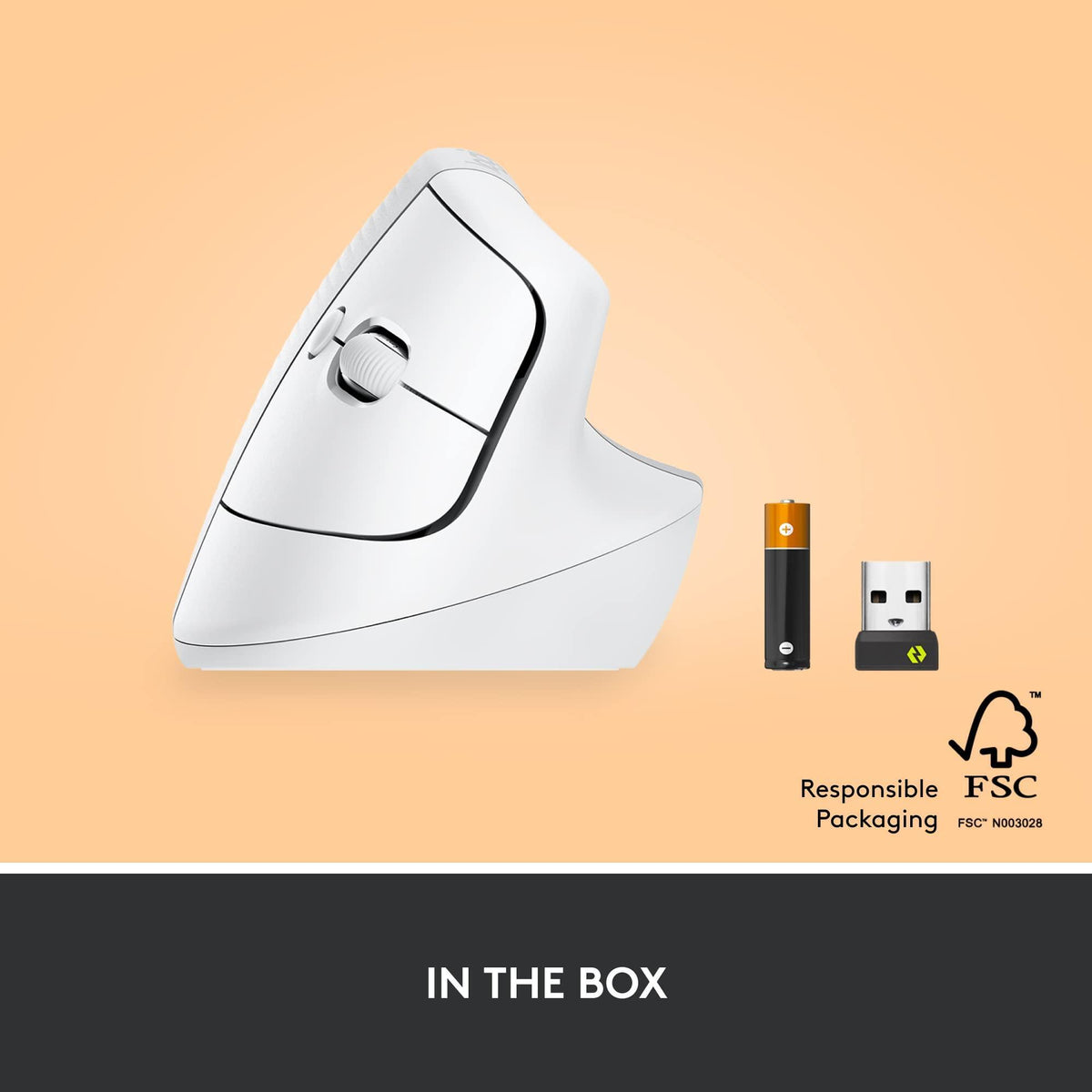 Logitech Lift Vertical Ergonomic Mouse, Wireless, Bluetooth or Logi Bolt USB receiver, Quiet clicks, 4 buttons, compatible with Windows/macOS/iPadOS, Laptop, PC - Off White