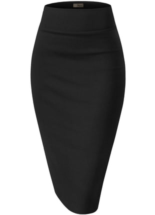 Hybrid & Company Women's Premium Nylon Ponte Stretch High Waist Pencil Suit Skirt Below Knee KSK45002 1073T Black XS