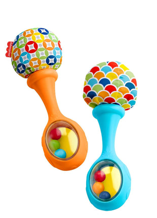 Fisher-Price Newborn Toys Rattle 'n Rock Maracas, Set of 2 Soft Musical Instruments for Babies 3+ Months, Blue & Orange