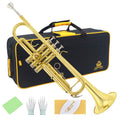 Trumpet Instrument,Band & Orchestra Musical Instruments for Beginners,With trumpets case,Mouthpiece,Cloth and Gloves (Golden)