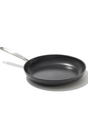 OXO Enhanced 10" Frying Pan Skillet, PFAS-Free Ceramic Nonstick, Durable Hard Anodized Cookware, Scratch Resistant, Stainless Steel Handle, Good Grips, Dishwasher Safe, Oven safe, Black