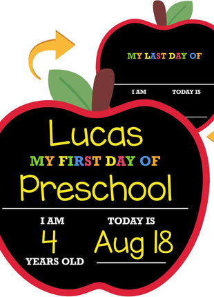 Apple Shaped First Day and Last Day of School Sign, 12x12 inch PVC Plastic Chalkboard Style Photo Prop Dry Erase 1st Day Back to School Sign
