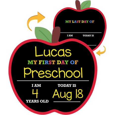 Apple Shaped First Day and Last Day of School Sign, 12x12 inch PVC Plastic Chalkboard Style Photo Prop Dry Erase 1st Day Back to School Sign