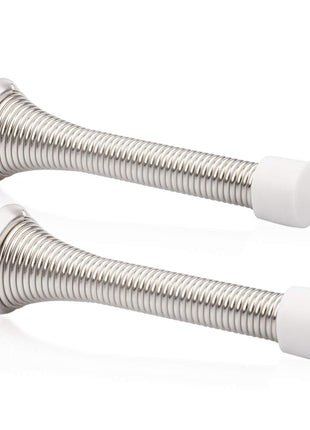 KOVOSCH 2 Pack Spring Door Stopper Brushed Satin Nickel- 3-1/4 inch Flexible Spring Door Stops with White Rubber Bumper Tips