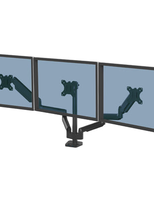 Fellowes Platinum Series Triple Monitor Arm for 27-Inch Monitors, Full Motion, 360° Rotation, VESA Mount with Grommet or Clamp, USB Ports, Ergonomic, Black, 8042601