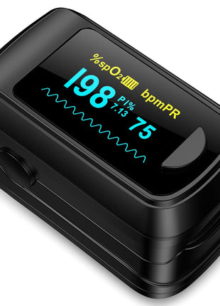 Fingertip Pulse Oximeter Blood Oxygen Monitor Pulse Ox, Heart Rate and Fast Spo2 Reading Oxygen Meter with OLED Screen Included Batteries and Lanyard
