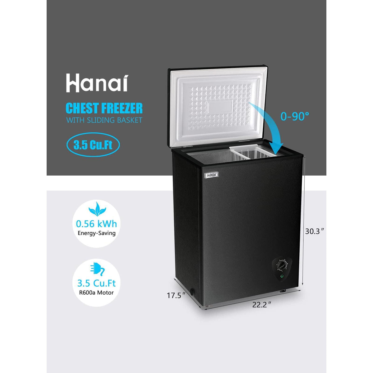 WANAI Chest Freezers 3.5 Cu.Ft Compact Mini Freezer Free-standing Top Door Room Dorm Office Garage Freezer with 7 Adjustable Temp Control Removable Basket for Apartment Basement Business