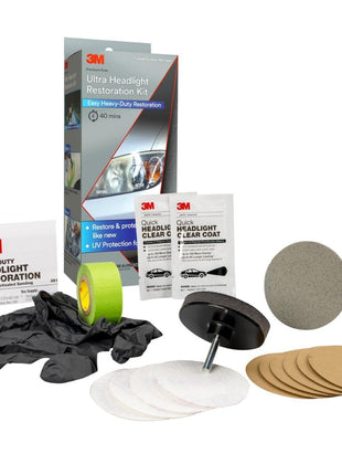 3M Ultra Headlight Restoration Kit, Contains Masking Tape, Light Sanding Discs, Wax Protectant and More, Use on Plastic Lenses Headlights, Taillights and More, Easy Heavy-Duty Restoration (39195)