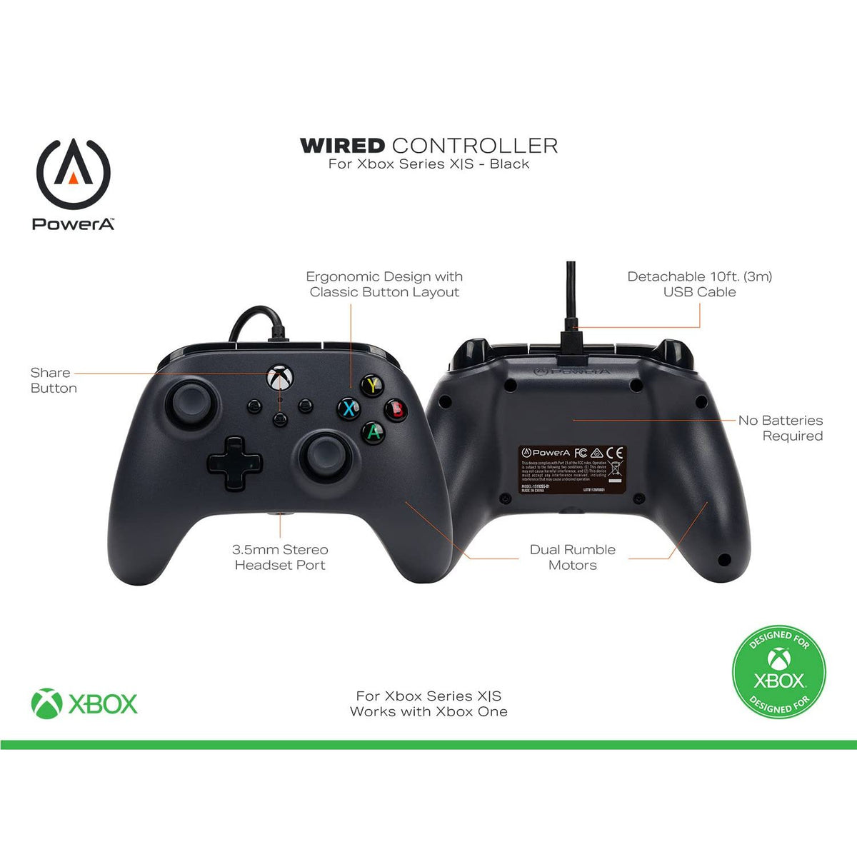 PowerA Wired Controller For Xbox Series X|S - Black, Gamepad, Video Game Controller Works with Xbox One