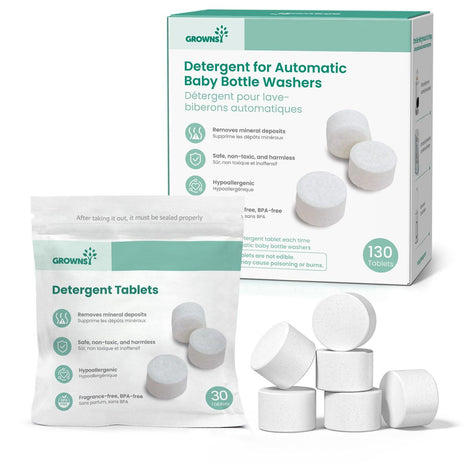 GROWNSY Bottle Washer Tablets 130 Count Detergent for a Spotless Cleaning | Fits All Brands of Baby Bottle Washers, Removes Milk Residue, Grease & Odor from Bottles, Pump Parts & Feeding Essentials