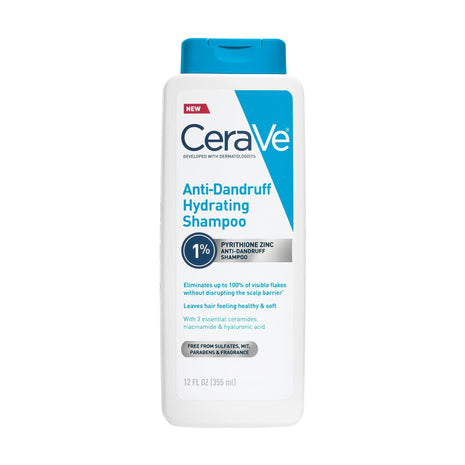 CeraVe Hydrating Anti Dandruff Shampoo, Itchy Scalp Treatment, 12oz | Helps Eliminate Flakes with 1% Pyrithione Zinc, Hyaluronic Acid, Niacinamide and Ceramides In A Sulfate Free Formula