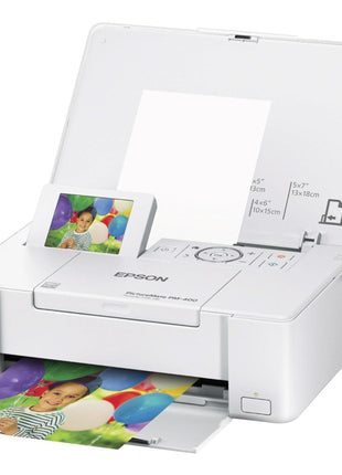 Epson PictureMate PM-400 Wireless Compact Color Photo Printer, white | Compact wireless photo printing; borderless 4 x 6 and 5 x 7 in., mobile support; ideal for home and travel