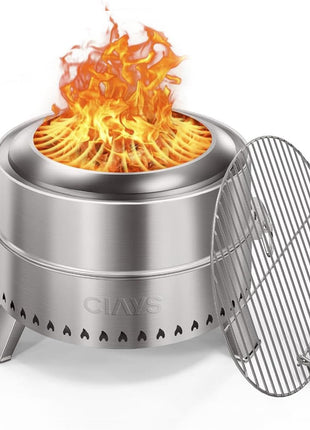 CIAYS Smokeless Firepit, 19 Inch Fire Pit for Camping with Patented Technology, Portable Fire Pit for Outside with Steel Grill Rack, Fire Poker, and Bag, Easy Setup and Storage, Wood Burning, Silver