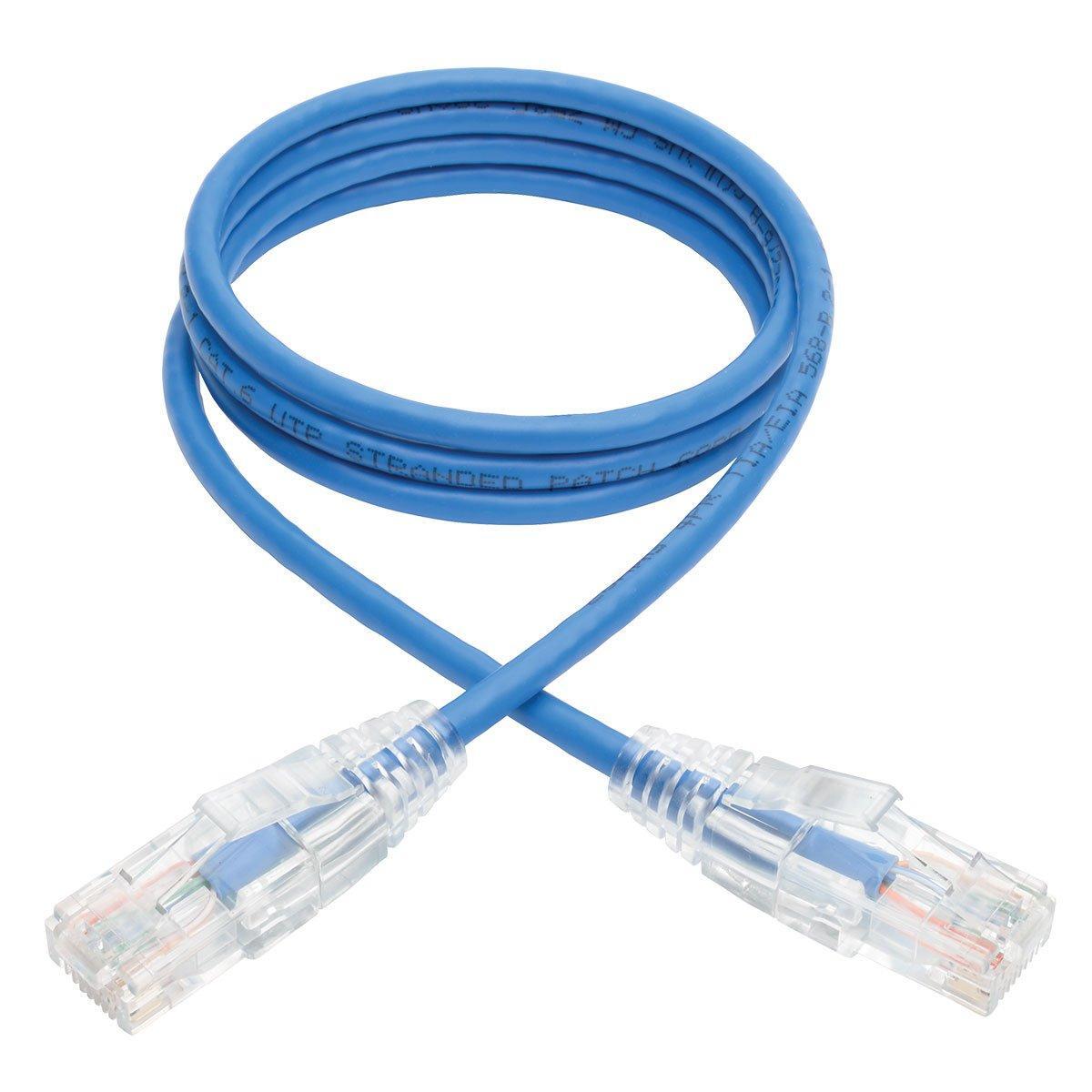 Tripp Lite Cat6 Gigabit Patch Cable, RJ45 M/M, Gigabit, Snagless, UTP, Molded, Slim, Blue, 3 ft. (N201-S03-BL)