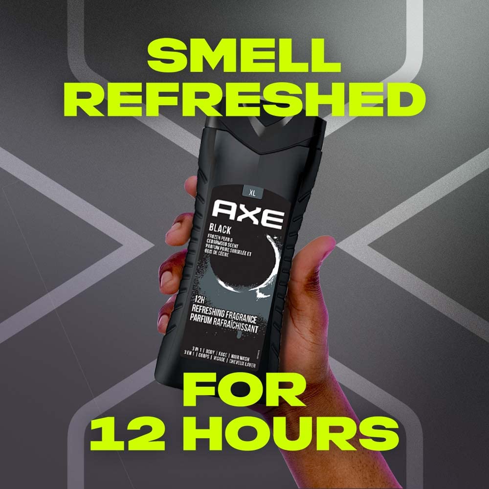 AXE Black 3 In 1 Body, Face & Hair Wash for Men, Long-Lasting Refreshing Frozen Pear Dermatologically Tested, 400ml