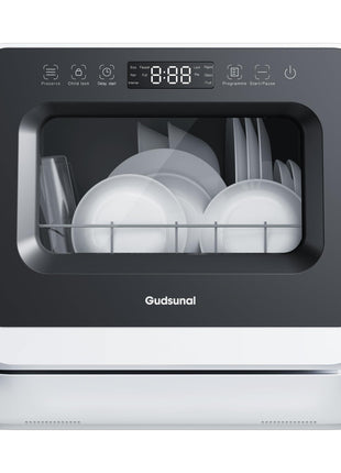 Portable Countertop Dishwasher, 7L Detachable Water Tank, 6 Programs,No Hookup Needed, 192°F Hi-Temp Hygiene, Hybrid Drying & Preserve Fuction, Mini/Small Dishwasher for RV & Apartment,Black