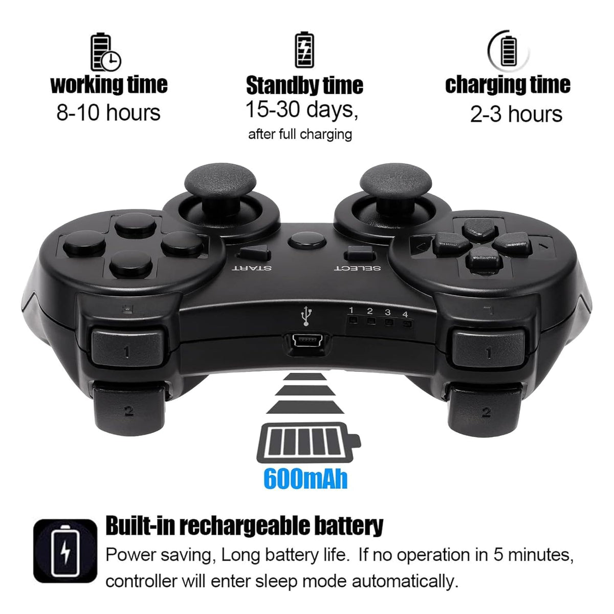 Diswoe Controller for PS-3, Wireless Bluetooth Controller Gamepad Joystick, Double Vibrating Controller for Play_station 3 with Charger Cable Cord Thump Grips