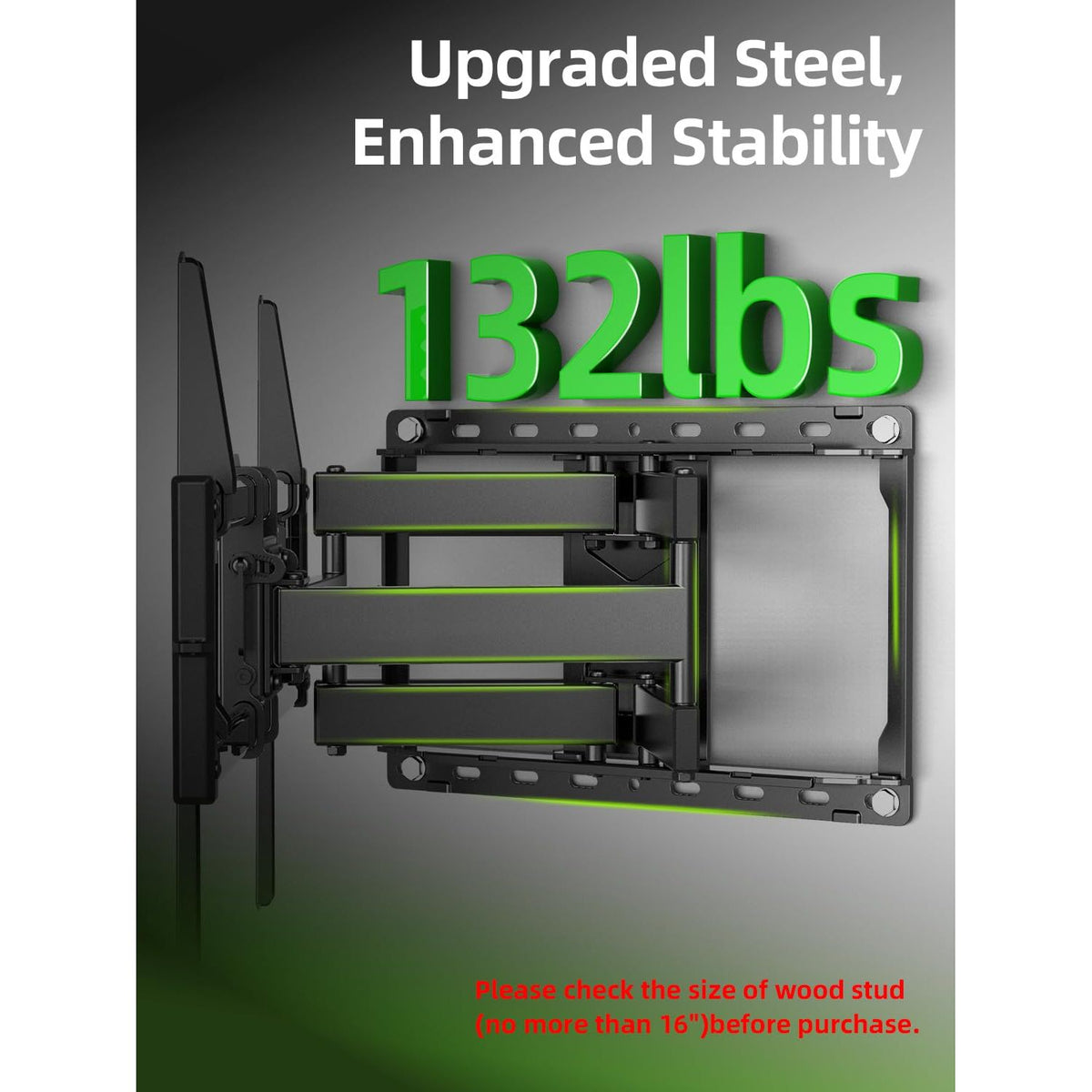 USX Mount Full Motion TV Wall Mount for Most 42-86 inch Flat Screen/LED/4K, TV Mount Bracket Dual Swivel Articulating Tilt 6 Arms, Max 16" Wood Studs, VESA 600x400mm, Holds up to 132lbs