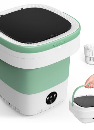 Portable Washing Machine, 12L Upgraded Mini Washing Machine With Spin Basket, Foldable Washer Cleaning for Underwear, Baby Clothes Socks and Small Items, Small Washer for Apartments, Dorm,RV (Green)