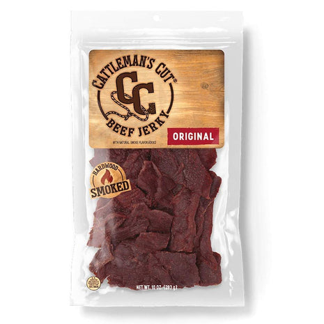 Cattleman's Cut Original Beef Jerky, Premium Marinated Steak High Protein Meat Snacks, Keto Friendly, Gluten Free, Carnivore Travel Snack, Resealable Bag, 10 Ounces