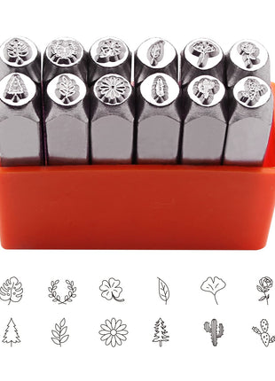12pcs Plant Theme Metal Stamping kit, 6MM (1/4") Metal Punch Stamping Kit DIY Arts and Crafts Supplies Metal Stamping Accessories, Leather, Wood for Jewelry Stamping kit