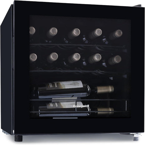Honeywell 14 Bottle Compressor Wine Cooler Refrigerator, Compact Wine Cellar For Red, White, Champagne or Sparkling Wine, Digital Temperature Control, Glass Door