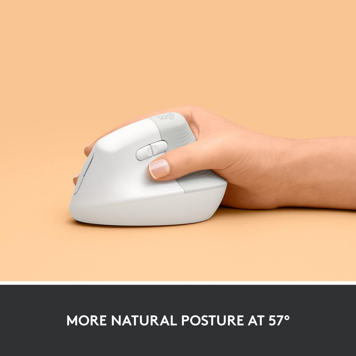 Logitech Lift Vertical Ergonomic Mouse, Wireless, Bluetooth or Logi Bolt USB receiver, Quiet clicks, 4 buttons, compatible with Windows/macOS/iPadOS, Laptop, PC - Off White